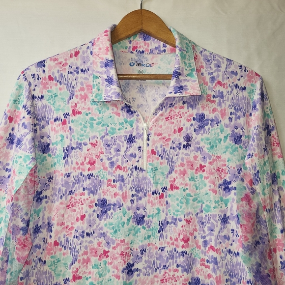 IBKUL Quarter Zip Long Sleeve Top Women‎ Size XL Floral Mesh Breathable - Picture 5 of 5